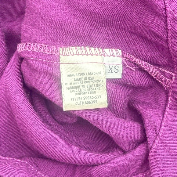 Side Stitch women's purple 3 Buttons Curved Hem Top roll-up sleeve. #222 - Picture 11 of 14